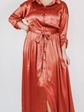 Dress Forum Satin Button-Front Maxi Dress - Copper